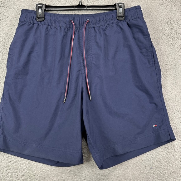 Tommy Hilfiger Mens Swim Trunks Large Blue Mesh Lined Drawstring Pocket Swimwear - Picture 1 of 10